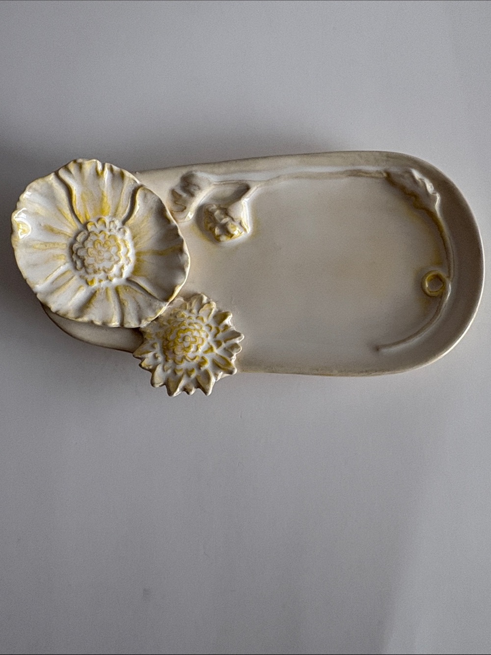 Anthropologie Ceramic Floral Wall Sculpture in Cream and Gold